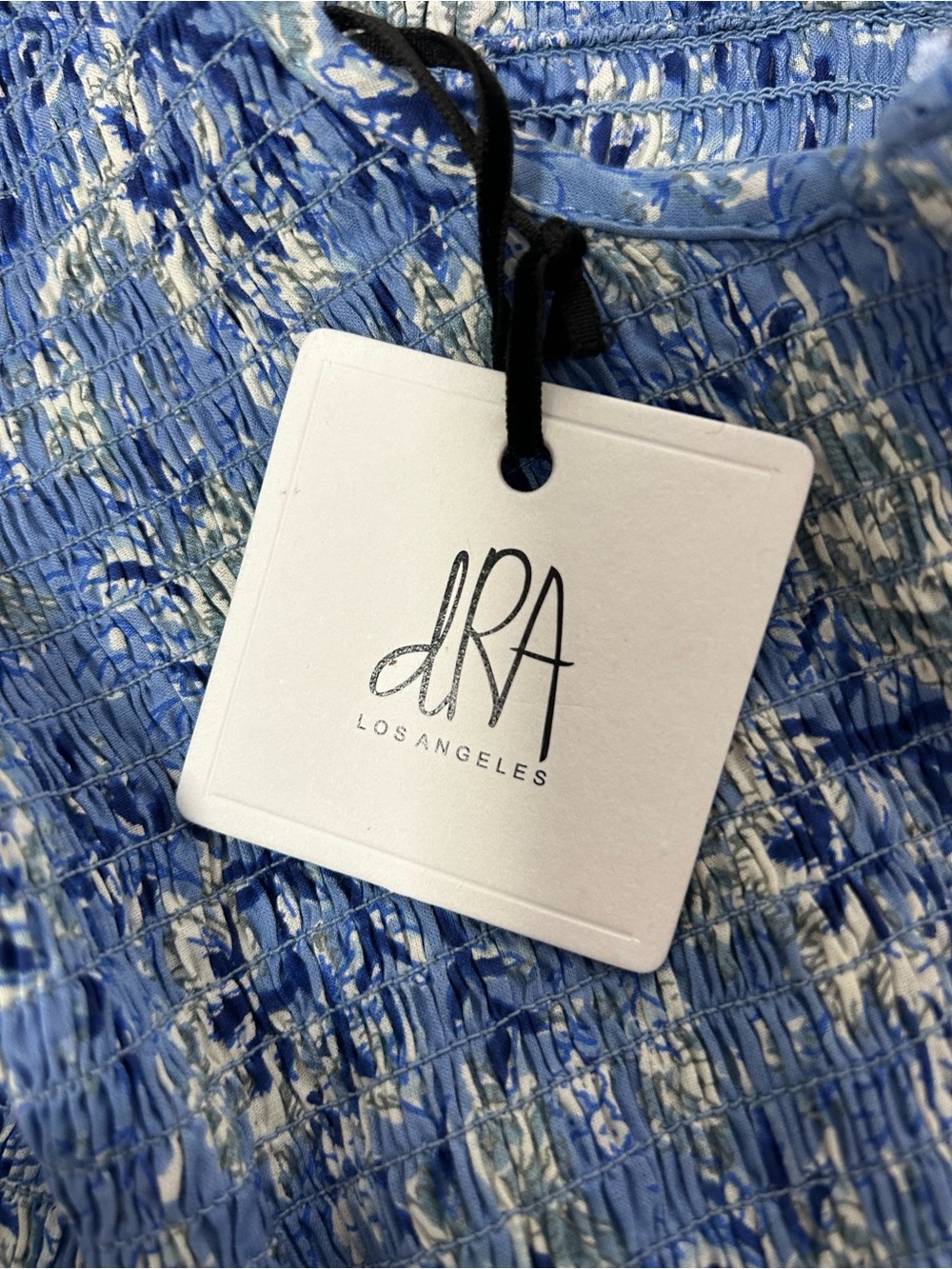 Blue Floral Smocked Midi Dress with Adjustable Spaghetti Straps - Picture 4 of 4